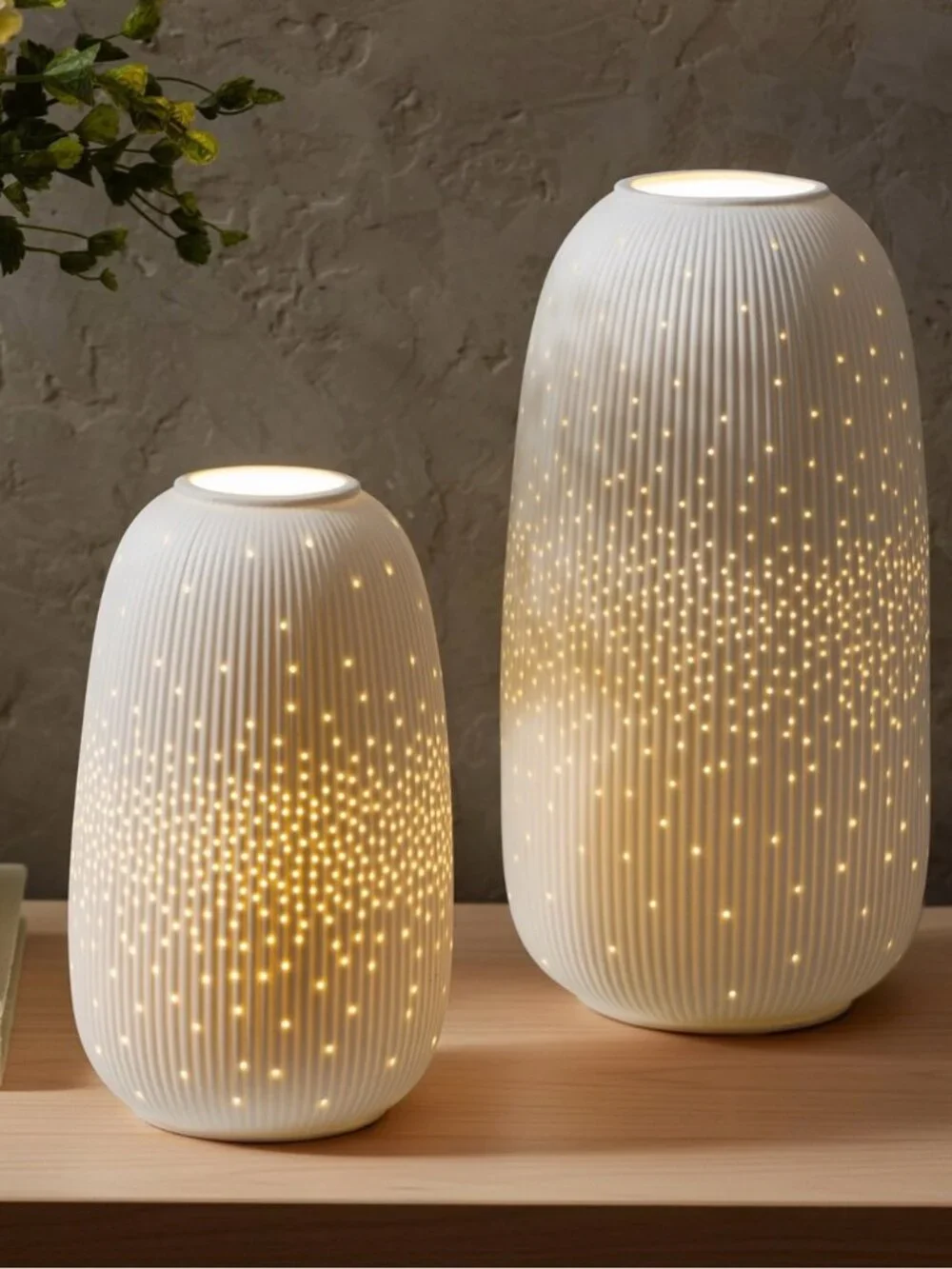 Evergreen LED Porcelain Lantern, Set of 2